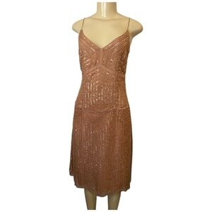 Y2K Anopia Collezioni Silk Beaded Rose Gold Sleeveless Midi Dress Glam Small